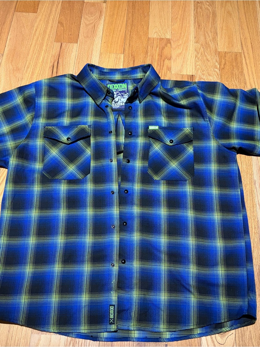 DIXXON Blue and Green Plaid longSleeve Button-Down Flannel Shirt The Gill-Man